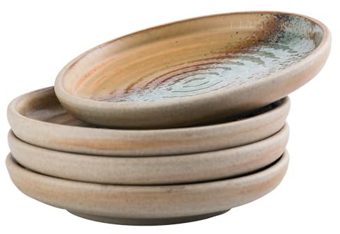 UNICASA Dessertteller 4er Set, 12cm Kuchenteller Porzellan, Kleine Servierteller für Salat, Pasta, Brot, Vorspeisen, Mit Hellblau