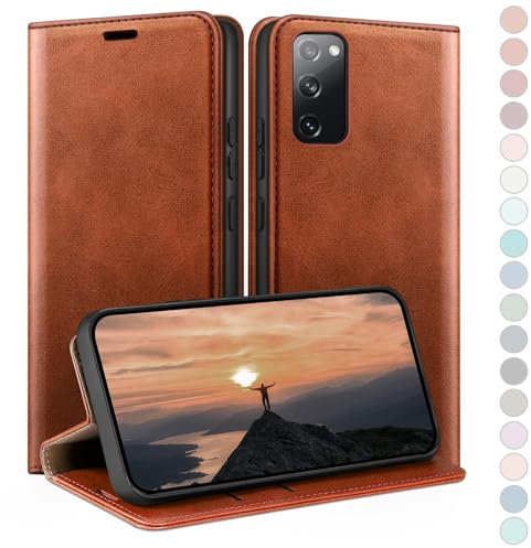HUOUH für Samsung Galaxy S20 Hülle mit RFID Schutzhülle aus Lederhülle Handyhülle,Kartenfach Leder ständer Handy hülle,360 Grad Schutz Cover für Samsung S20 Klapphülle Wallet Case Hellbraun