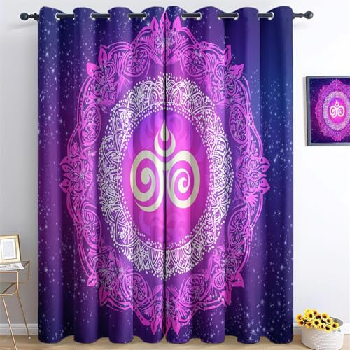 Coppia Tende Oscurant Piatto mandala viola fantasy Tenda Morbida Termica Viola Isolante per Soggiorno Camera e Interni117L x 229A cm (2 Pannelli)