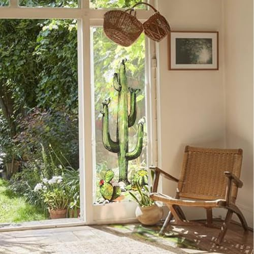 ChicSkin fensterfolie bunt wiederholbar, Einzelner Kaktus folie fenster, Kollisionsvermeidung fensterfolie buntglas, wasserdicht geeignet für Wohnzimmer Schlafgemach Büro fensterdekoration 40X120CM