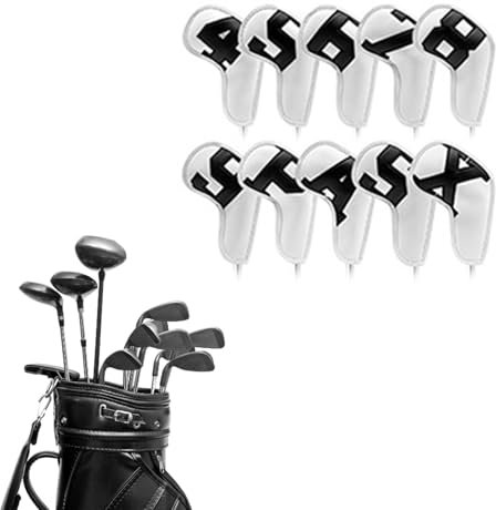 lisutupode Iron Head Covers Racket Covers for Iron with Number Plates 10 Pieces | Headwear Set Iron Black White PU Leather 10 Pieces Gradient Number