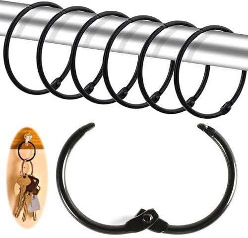 Hsyadazi Lot de 20 anneaux de rideau de douche (50 mm, noir) – Clips métalliques pour tringles à rideaux, rideaux et rideaux de douche avec fermeture à pression