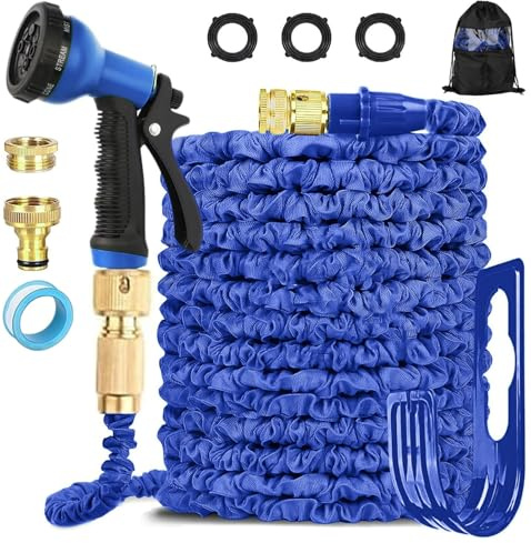 LINGKY Flexibler Gartenschlauch 60m mit 8-Funktionen Schlauchdüse, Wasserschlauch flexibel mit 3-Fach Latexkern inkl. Vollmessing Adapter für 1/2' 3/4' Zoll, dehnbarer flexiSchlauch