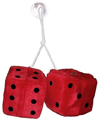 Deko WÜRFEL 8cm Plüschwürfel mit Saugnapf Autowürfel Retro Glückswürfel Hängewürfel für Autospiegel Fuzzy Auto Spiegel 3Var (Rot)