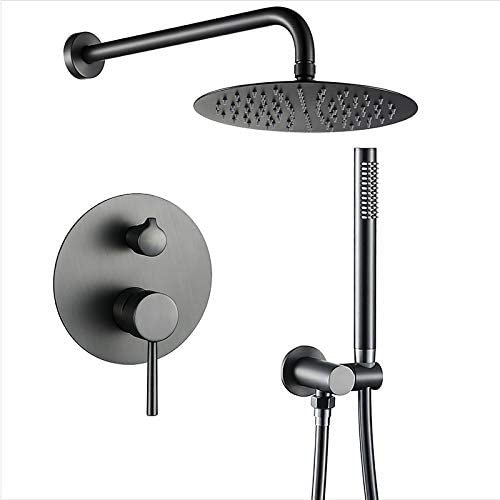 GKJHTED Miscelatore Doccia Rain Grigio Spazzolato, Set Doccia a Parete con soffione Tondo, doccetta, Scatola da Incasso