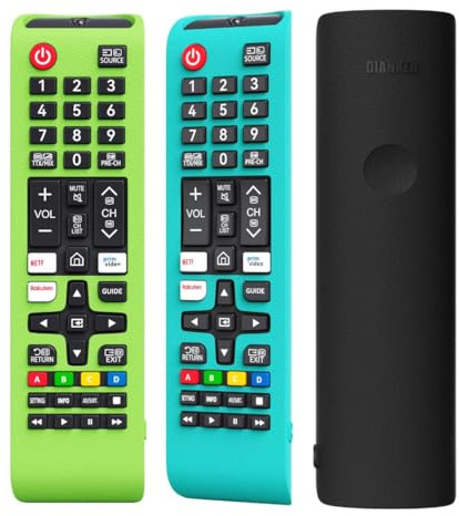 (3 Pack)CLVIZCXOM Remote Case Silicone Cover Fit for Samsung Smart TV AA59-00741A AA59-00786A BN59-01175N BN59-01315B BN59-01199F Remote Control Remote Cover Shockproof(Black + Glow Blue + Glow Green)