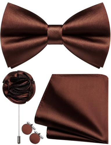 Ailisus Herren-Fliege und Einstecktuch, Manschettenknöpfe, Anstecknadel-Set, Seide, vorgebundene Fliege, verstellbar, Hochzeit, Party, Business