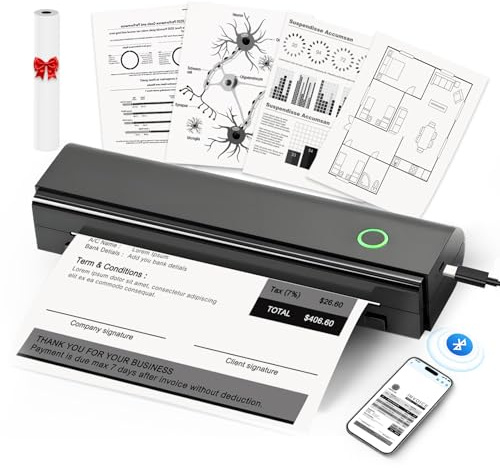 Anycash Portable Printer Wireless for Travel, Inkless Printers Mobile Thermal Printer for 8.5 X 11 & A4 Thermal Paper, Bluetooth Compact Impresora Portátil for Phone, Laptop, Office Home use