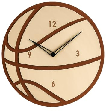 Faramosa Coole handgemachte Holz - Wanduhr „Basketball“ geräuschloses Uhrwerk Wohnzimmer Kinderzimmer Dekor
