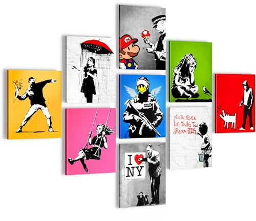 Novart Wandbilder Street Art - KOMPLETT AUFHÄNGFERTIG - Banksy Style Wohnzimmer Schlafzimmer Büro - 7 Moderne Mood - Bilder - N041091a