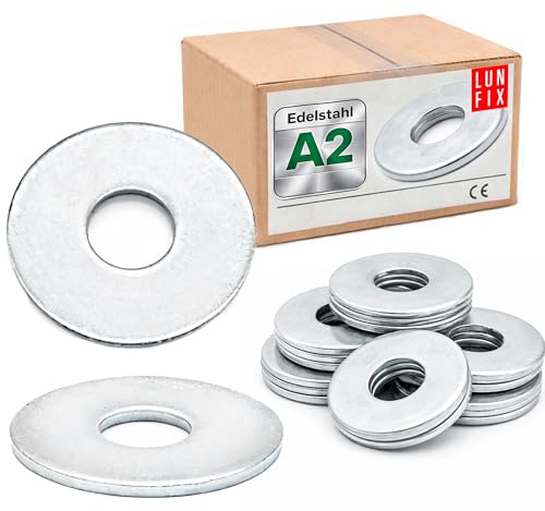 LUN FIX Rondelles M20 x 60 mm, 20 pcs, Épaisseur 4 mm, DIN 9021 | Large Rondelle Plate Inoxydable A2 V2A / AISI 304 pour Vis, Boulons, Écrous, Meuble Bois, Métal