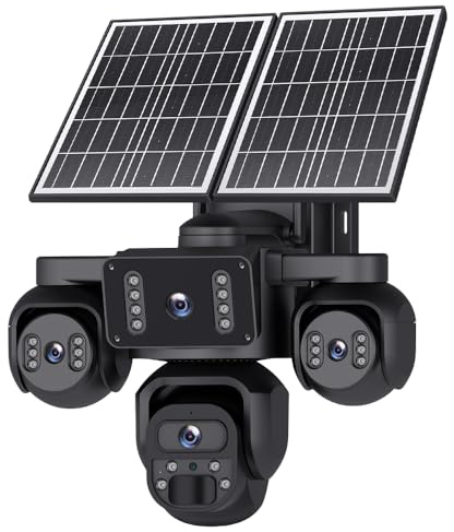 SHIWOJIA 4G AOV Überwachungskamera Solar, 4 X 5MP【4 Bildschirme】 7/24-Aufzeichnung Kamera Überwachung Aussen, 20010mAh Akku 14W Solarpanel, Zwei-Wege-Audio und Nachtsicht, eSIM-Karte Enthalten