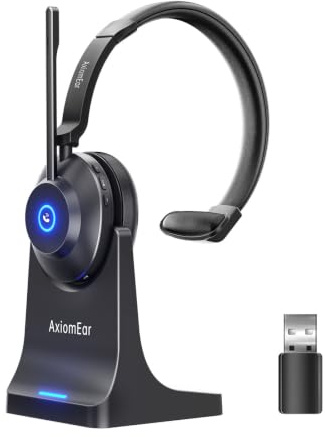 AxiomEar Bluetooth Wireless Headset with Mic for Work, Advanced Noise Reduction Microphone, Clear Calls - Comfortable On-Ear Headphones, Bluetooth 5.3, Applicable to Laptop, PC, Zoom, Office, Phone