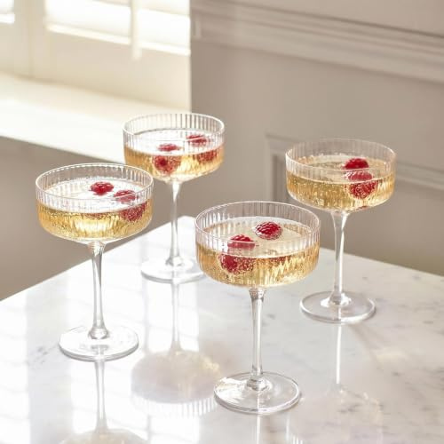 OHS Cocktail Glasses Set of 4 Clear Plastic Coupe Espresso Martini Glasses | Reusable Unbreakable Desserts Prosecco Glasses Parties Weddings Outdoor BBQs Events Champagne Margaritas Drinking Glasses