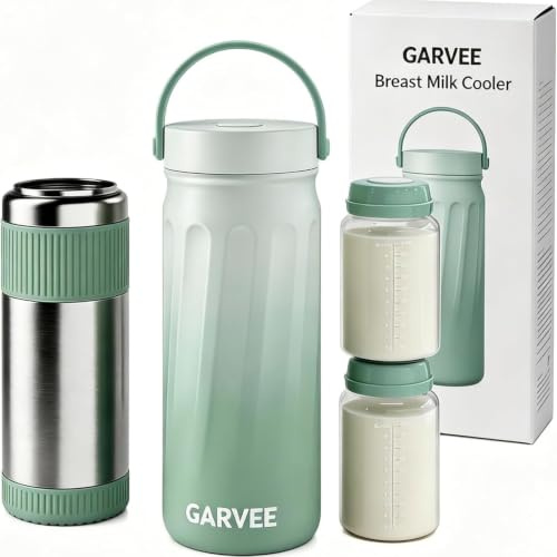 Enfriador de leche materna, botellas para almacenamiento de 2 x 300 ml, nevera para leche materna, enfriando 360 °, frescura 24 horas, para madres activas y salidas