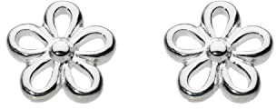DEW Mini Flower Stud Earrings – Sterling Silver, Open Petal Outline Design, Great Gift Idea for Flower Girls