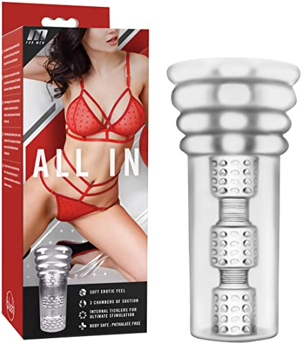 Blush M for Men All in Clear 6.25 Masturbator - Ultrasoft Multi-Texture Ribbed Male Stroker - Snug Pocket Pussy Open-Ended Cock Sleeve - 3 Pleasure Chambers w/Intense BJs Pleasure Men' Adult Sex Toy