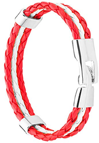 Piersando Armband Armreif geflochten Leder Fahne Motiv Fussball EM & WM Fanartikel Land Flagge Ärmel Schmuck Damen oder Herren Österreich 19cm