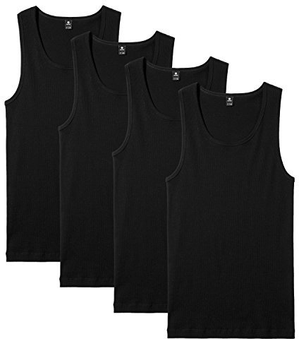 LAPASA Camiseta Tirantes Hombre (Pack de 4) Tank Top sin Mangas 100% Algodón Tejido Canalé Ropa Interior Verano Blanco Negro Gris M35 L Negro