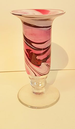 Vase moderne avec pied en verre, vase en cristal souffle a la bouche dans les couleurs rose beige blanc avec un pied en verre clair hauteur env. 25 cm conçu et produit par Oberstdorfer Glashütte