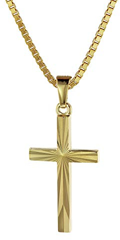 trendor Kreuz-Anhänger Gold 333/8K 22 mm mit goldplattierter Silberkette Damen und Herren Halskette 08512-42 42 cm