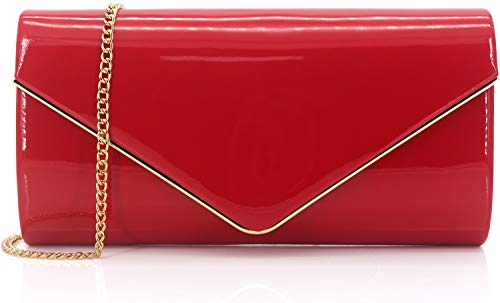 Dexmay Clutch aus Lackleder, glänzend, für Damen, Rot/Ausflug, einfarbig (Getaway Solids), Medium