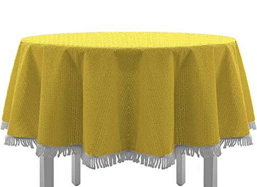EXKLUSIV HEIMTEXTIL Gartentischdecke mit Fransen Tischdecke Classic Outdoor PVC Weichschaum rutschhemmend für Garten, Balkon, Terrasse 150x210 cm oval gelb