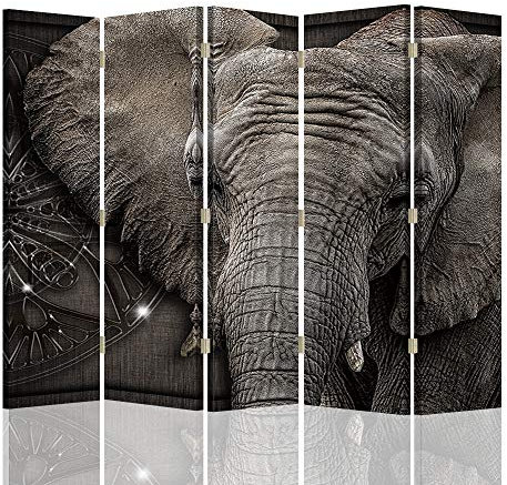 Feeby Trennwand Raumteiler Elefant Paravent beidseitig 5 TLG Abstraktion Grau 180x175 cm
