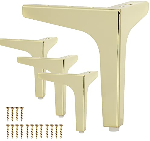 La Vane 4er Set Metall Möbelfüße (13cm Höhe) Gold - Diamant-Dreieck Design für Schrank, Sofa, Couch & Regal | Stabile Ersatzbeine mit Schrauben | Einfache DIY Montage