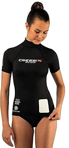 Cressi Rash Guard Lady Dive Center Short Sleeve, Maglia Protettiva Maniche Corte o Lunghe in Speciale Tessuto Elastico-Protezione Solare UV (UPF) 50+ Donna, Nero, M/3 (40)