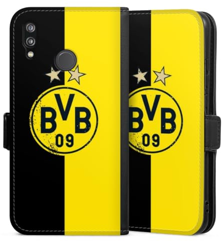 Klapphülle kompatibel mit Huawei P20 Lite Handyhülle aus Kunst Leder schwarz Flip Case Borussia Dortmund Sterne BVB