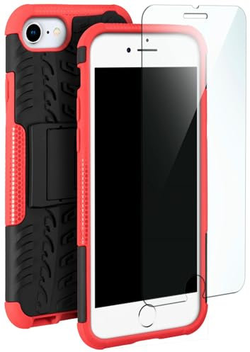 moex Handyhülle für Apple iPhone 7 / iPhone 8 Hülle Stoßfest, Robuste Schutzhülle mit Panzer Schutzfolie, Rugged Outdoor Hardcase Panzerhülle, 360 Grad Rundumschutz - Rot Schwarz