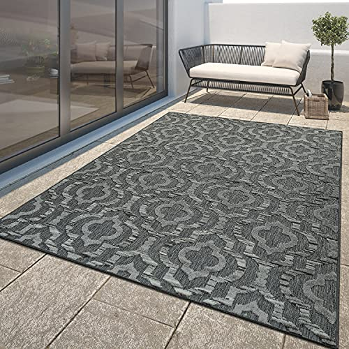 TT Home Moderner Outdoor Teppich Wetterfest Innen & Außenbereich Marokko Design In Grau, Größe:60x100 cm