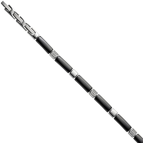 Jobo Damen Herren Armband aus Edelstahl mit schwarzer Keramik und Zirkonia 21 cm