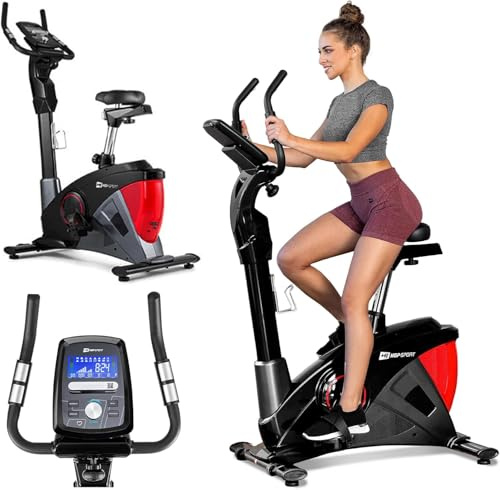 Hop-Sport Heimtrainer Fahrrad HS-090H mit App-Steuerung - Ergometer 12 Trainingsprogrammen, 32 computergesteuerten Widerstandsstufen, Pulsmessung in Echtzeit, Transportrollen, Fitnessbike bis 150 kg