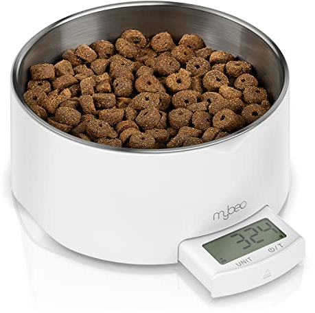 Futternapf und Trinknapf Edelstahl mit integrierter Waage - Hundenapf - bis 5 kg - herausnehmbarer Napf 1000 ml - Tara Zuwiegefunktion - LCD Display - für Hunde und Katzen - Barfer - Fressnapf