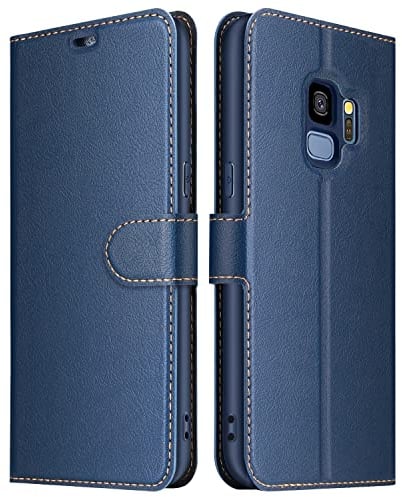 ELESNOW Hülle für Samsung Galaxy S9, Premium Leder Flip Wallet Schutzhülle Tasche Handyhülle für Samsung Galaxy S9 (Blau)