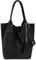 Made IN Italy Damen XXL Leder Tasche + Schmucktasche Handtasche Wildleder Shopper Schultertasche Fransen Umhängetasche Quaste Kette DIN-A4 Hobo Tote Bag Schwarz