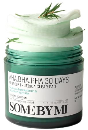 SOME BY MI AHA BHA PHA 30 Days Miracle Truecica Clear Pad – 70 Stück – Exfolierende Toner-Pads mit Centella – Porenverfeinernd & glättend – Koreanische Hautpflege