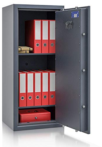 Secureo Wertschutzschrank Grad 1 EN 1143-1 Osprey 7 | H1150xB500xT420 | Doppelbartschloss mit 3 Schlüssel | ECB-S zertifiziert | passend für A4-Ordner | 2 Fachböden | 148 kg