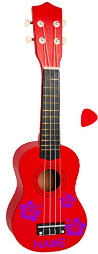 alles-meine.de GmbH Kinder - Gitarre/Ukulele - aus Holz - Motiv & Farbwahl - rot & Blumen & Blüten lila - violett - inkl. Name - hochwertige Konzertgitarre - 55 cm - Klassik - ..