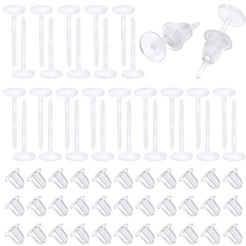 TOAOB - 1000 pezzi di chiusure trasparenti in gomma con tappo di sicurezza posteriore e 5 x 12 mm orecchini in plastica piatti per creare gioielli e artigianato