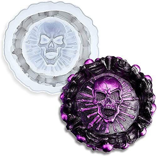 Cendrier en résine en forme de tête de mort, moule en silicone pour Halloween, boîte de rangement de bijoux, boîte ronde pour bricolage, décoration familiale