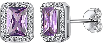 Suplight Orecchini a Lobo Argento 925 Quadrato, Orecchini con Ametista, Orecchini con Pietre Viola Alessandrite Giugno, Accessori Elegante con Confezione Regalo