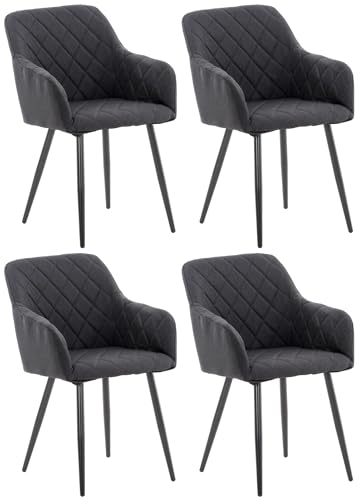 CLP 4er Set Esszimmerstuhl Shila I Samt I Stoff I Gesteppt I Mit Bodenschonern, Farbe:schwarz, Material:Stoff
