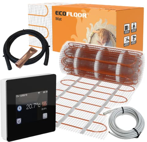 Elektrische Fußbodenheizung Komplett Set ECOFLOOR 160 W/m² mit digitalem TFT Thermostat WLAN schwarz 2,5 m² - 0,5 x 5 m