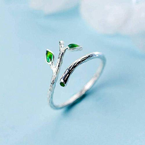 S925 Silberring für Frauen im Japanischen und Koreanischen Stil Einfache Äste Grüne Blätter Offener Ring Temperament Blätter Einzelring Kinder, S925 Silberring, Öffnung Einstellbar, C-F, Ring, ei