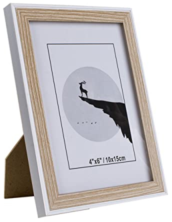 Marco de Foto Decoración 10cm x 15cm Madera con Soporte de Pie (Madera Blanca 4x 6 Pulgadas)