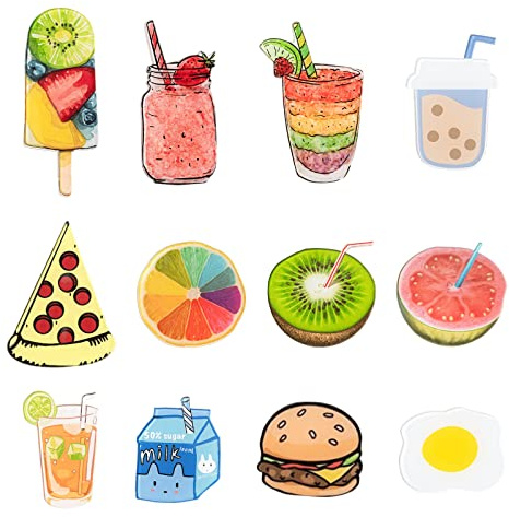 PandaHall Acryl-Anstecknadel-Set mit Obst- und Getränken-Motiv, 12 Stile, niedliche Cartoon-Lebensmittel-Brosche, Anstecknadel, Anstecknadel für Kleidung, Taschen, Jacken, Zubehör, 12 Stück