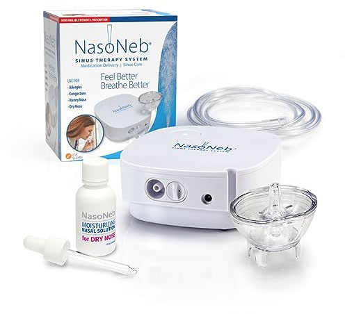 NASONEB Sinus Therapy System Starter Kit - 60 Second Nasal Nebulizer for ENT Quality Treatment at Home of Allergies, Chronic Sinusitis, Dry Nose & Nasal Polyps - Designed for 98% Deeper Sinus Reach